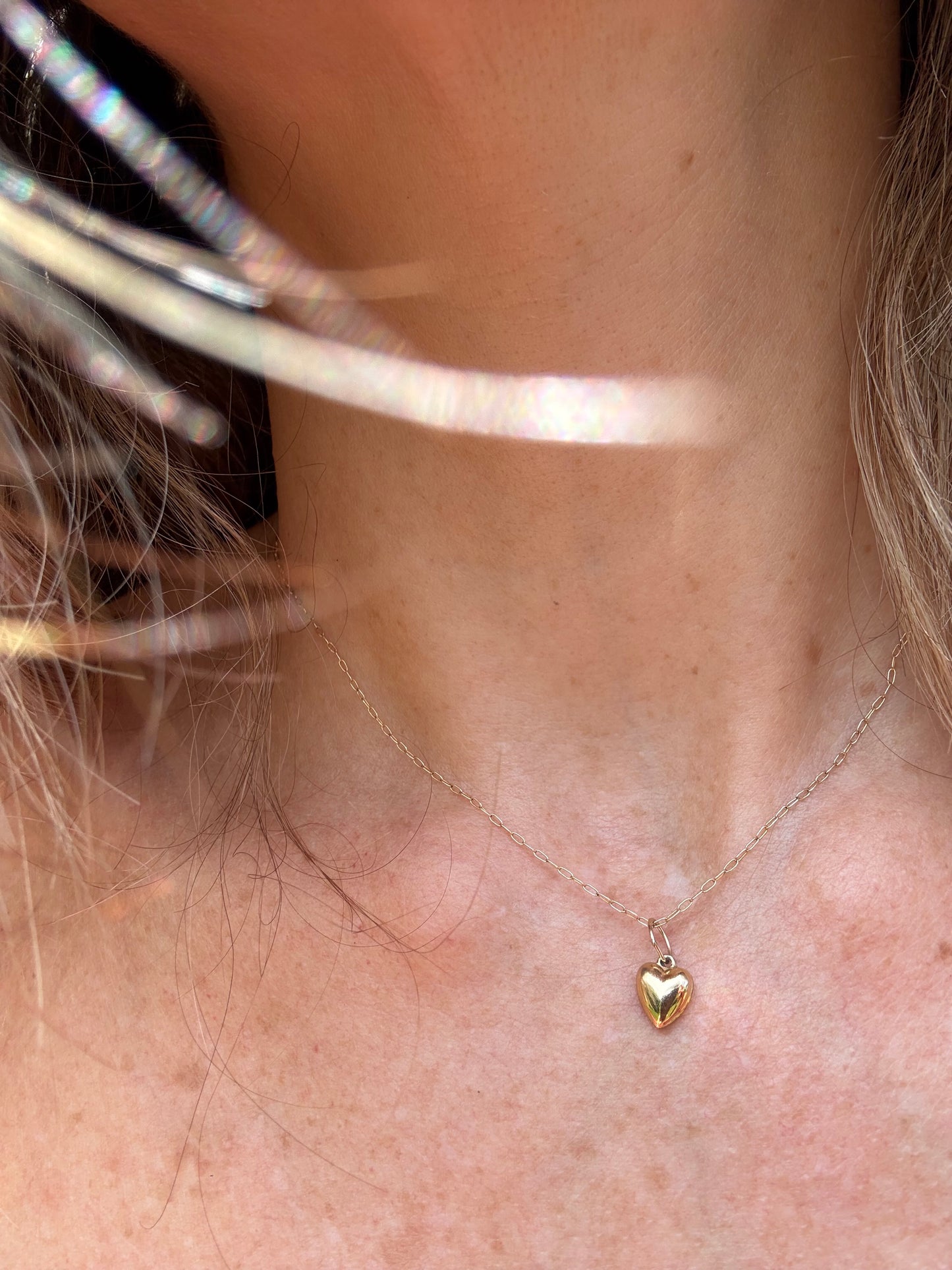 Tiny Gold Puffy Heart Pendant