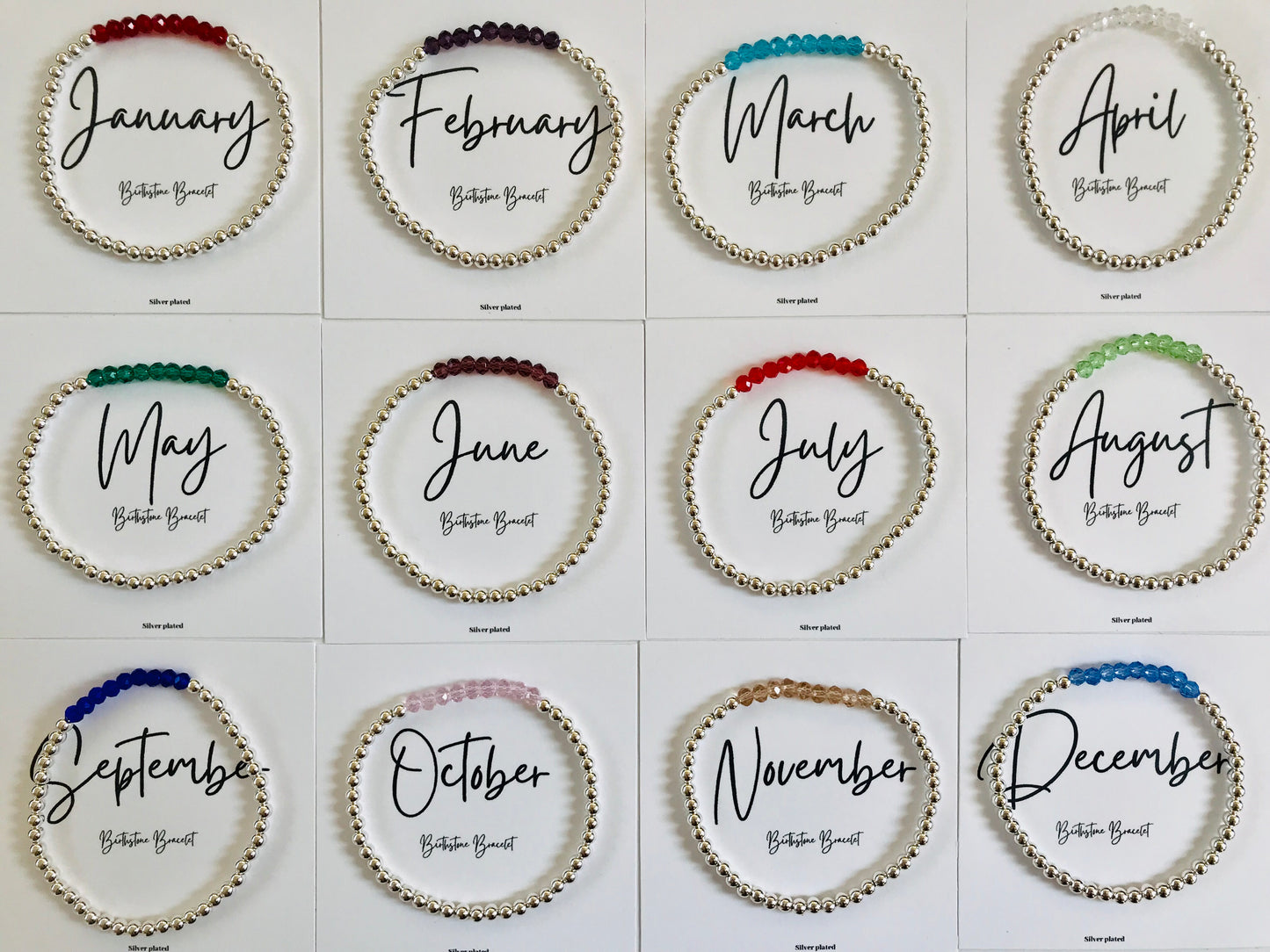 Birthstone bracelet - Silver plated 4mm