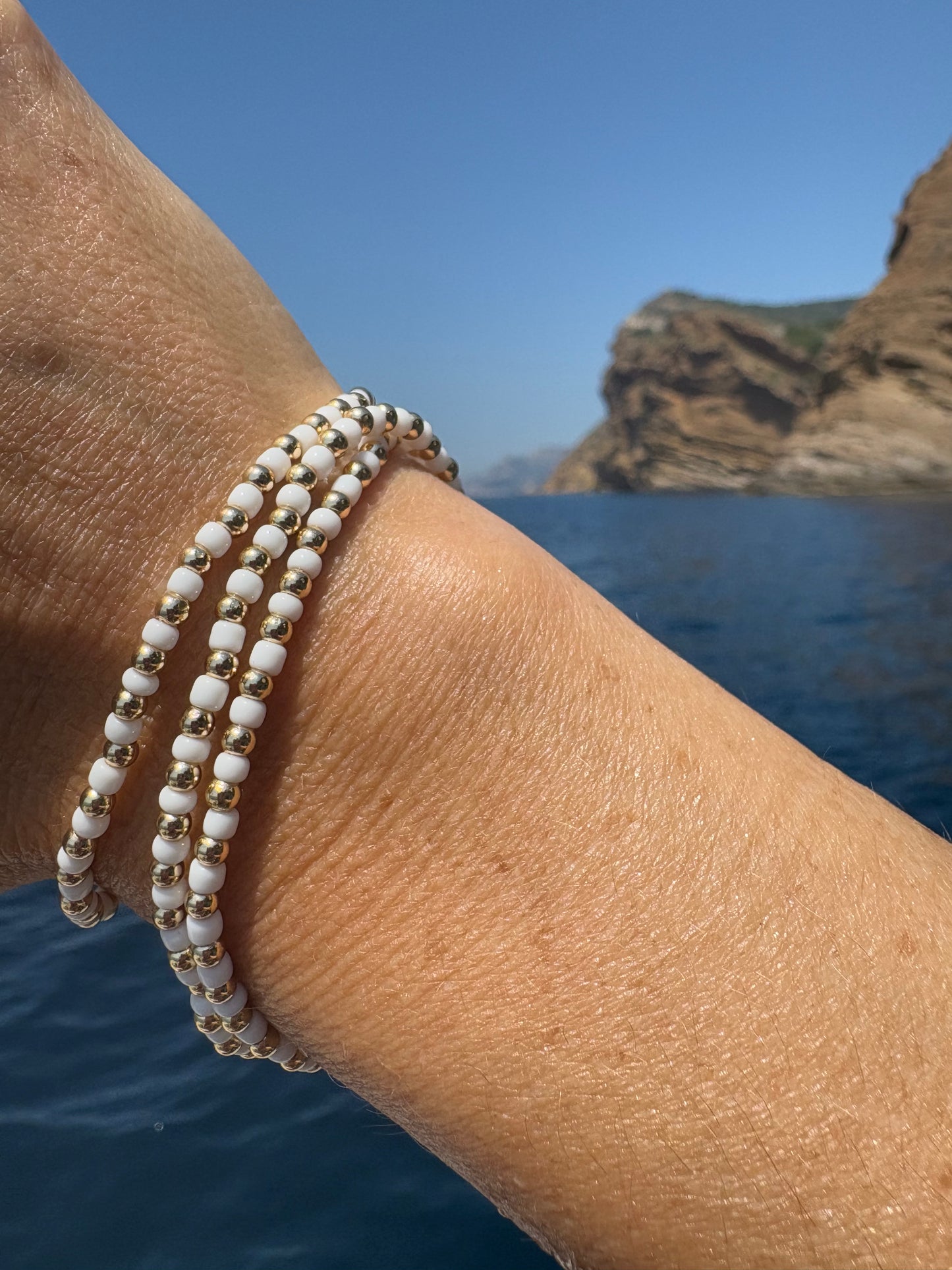 White Seed Bead Bracelets - Stack of 3